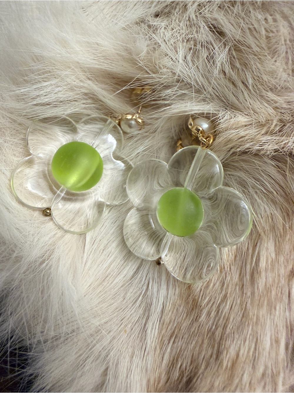 I'MMANY London Green Center Clear Flower Drop Earrings $130